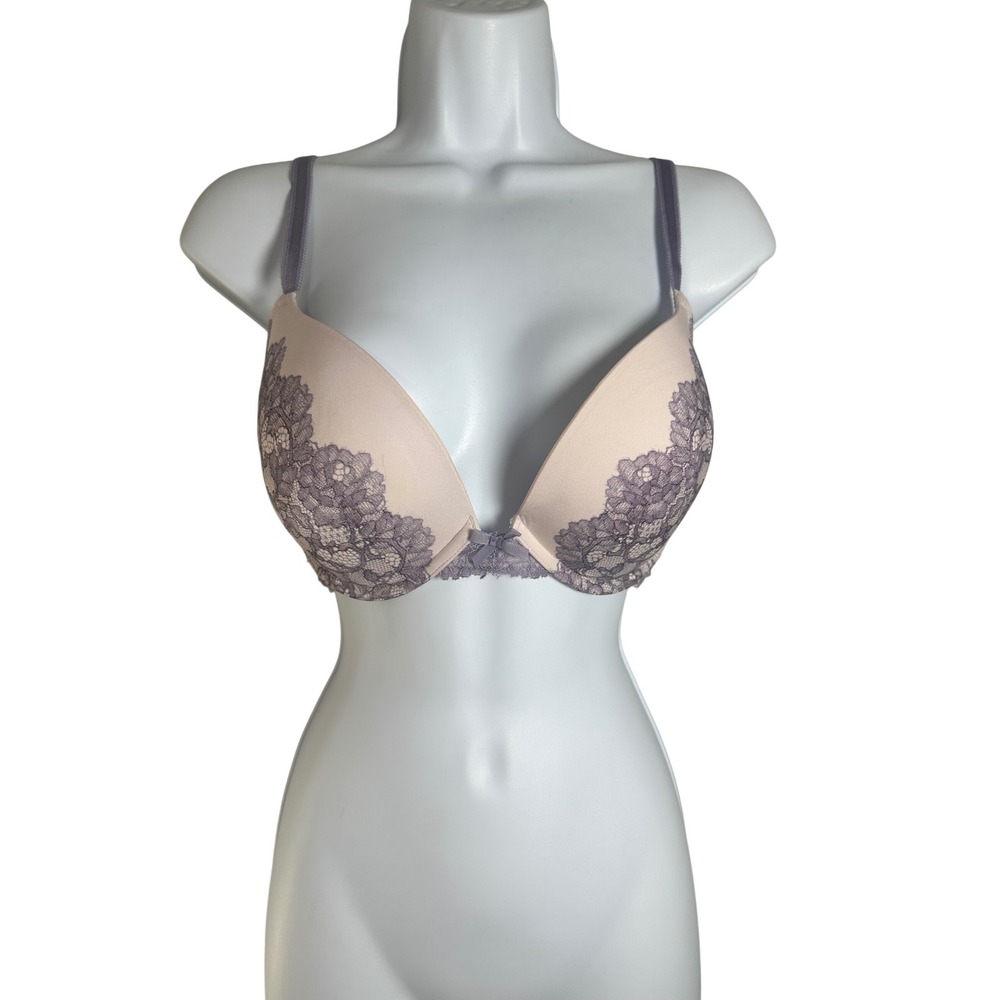 Victorias Secret Dream Angels Push Up Bra 34DD Blush Pink Lavender Lace 325218